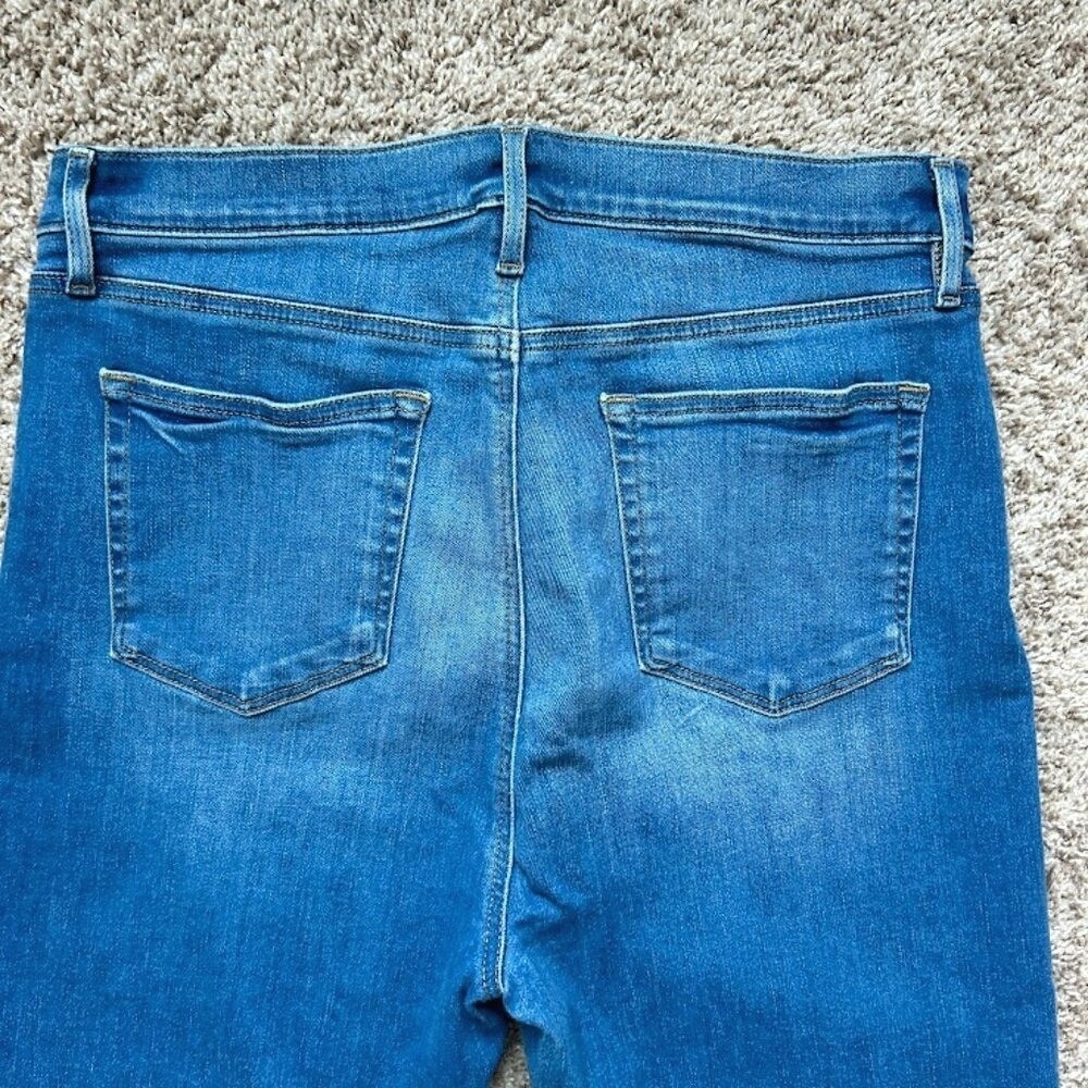 LOFT High Rise Button Fly Flare Cropped Jeans I Distressed Frayed Hem I Size 14 - Picture 8 of 11